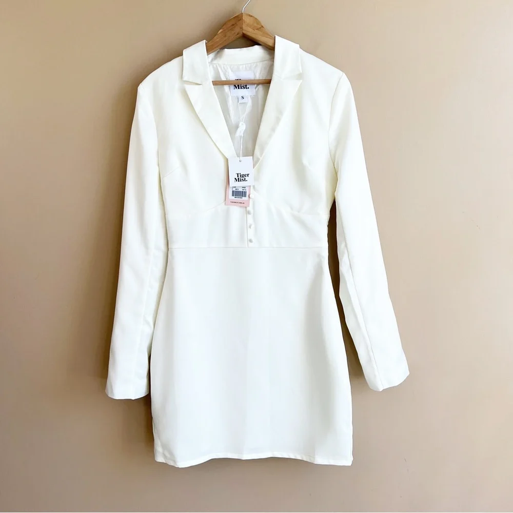 NWT TIGER MIST Ivory Cedar Dress Size Small Long Sleeve deep v-neckline - Picture 13 of 14